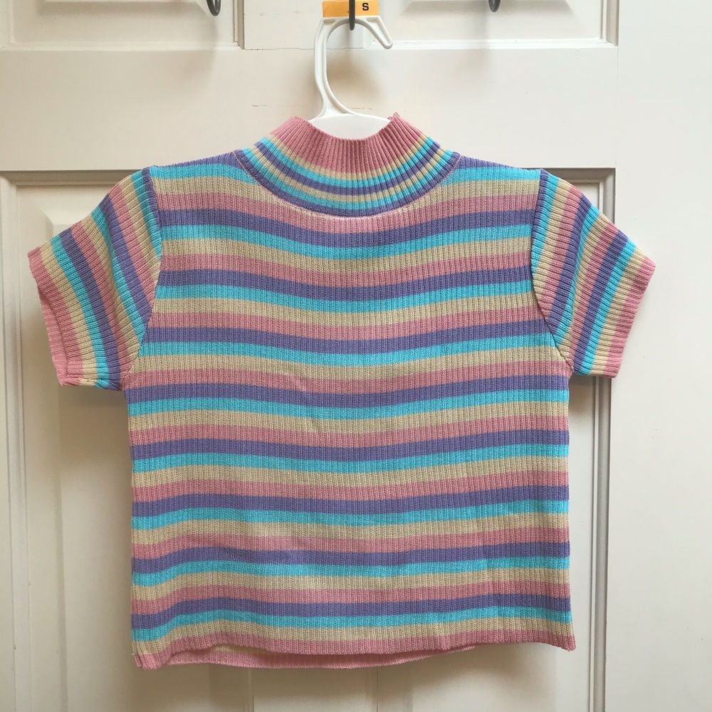 NEW Mock neck rainbow striped t-shirt